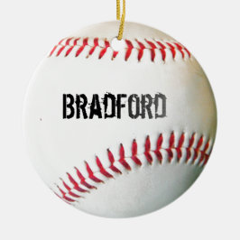 Ornamento De Cerâmica Baseball branco com nome ou texto personalizado
