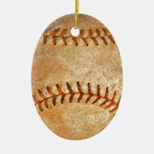 Ornamento De Cerâmica Baseball Branco Vintage com costura vermelha