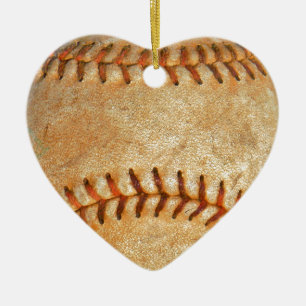 Ornamento De Cerâmica Baseball Branco Vintage com costura vermelha