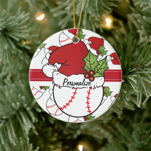 Ornamento De Cerâmica Baseball de Natal Personalizar (Árvore)
