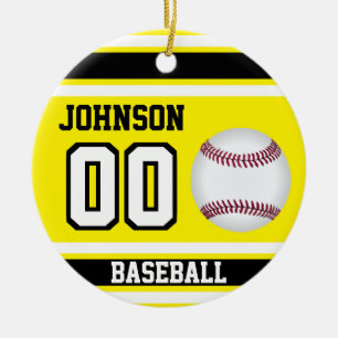 Ornamento De Cerâmica Baseball Personalizado Amarelo, branco e preto