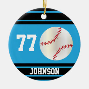 Ornamento De Cerâmica Baseball Personalizado Azul-bebê e preto