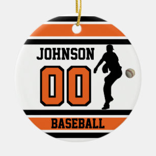 Ornamento De Cerâmica Baseball ⚾ Personalizado   Laranja, branco e pre