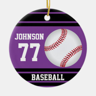Ornamento De Cerâmica Baseball ⚾ Personalizado Roxo e preto