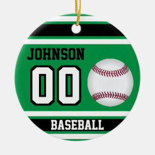 Ornamento De Cerâmica Baseball Personalizado Verde, branco e preto