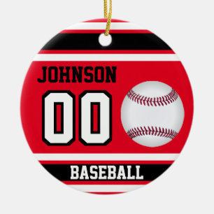 Ornamento De Cerâmica Baseball Personalizado   Vermelho, Branco e Preto