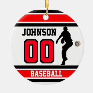 Ornamento De Cerâmica Baseball Personalizado   Vermelho, Branco e Preto