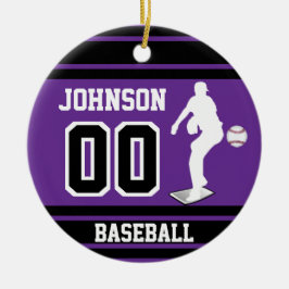 Ornamento De Cerâmica Baseball Pitcher Personalizado | Roxo