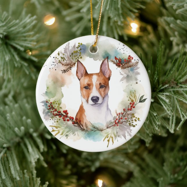 Ornamento De Cerâmica Basenji Christmas Wreath Festivo Pup (Árvore)