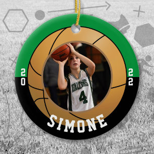 Ornamento De Cerâmica Basketball Green Black Team Colors
