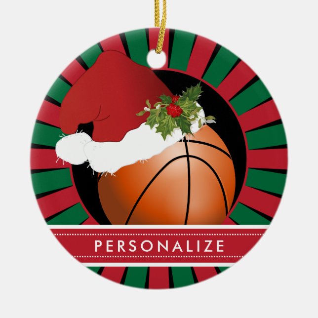 Ornamento De Cerâmica Basquete de Natal para o Esporte (Frente)