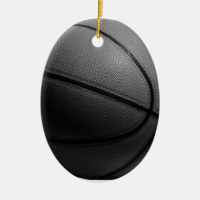 Ornamento De Cerâmica Basquete preto e branco (Frente)