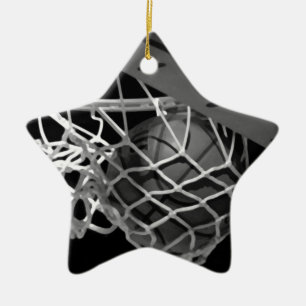 Ornamento De Cerâmica Basquete preto e branco