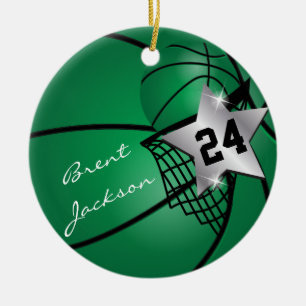 Ornamento De Cerâmica Basquetebol de prata   DIY Text  da estrela