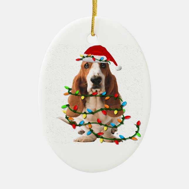 Ornamento De Cerâmica basset hound christmas engraçado basset hound dog  (Frente)