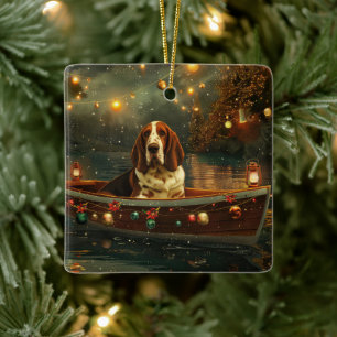 Ornamento De Cerâmica Basset Hound Christmas Festive Voyage
