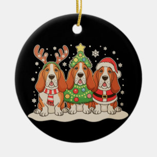 Ornamento De Cerâmica Basset Hound de Natal Chapéu do Papai Noel Rena Cã