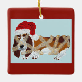 Ornamento De Cerâmica Basset Hound emaranhado em Tinsel