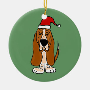Ornamento De Cerâmica Basset Hound engraçado na arte do Natal do chapé