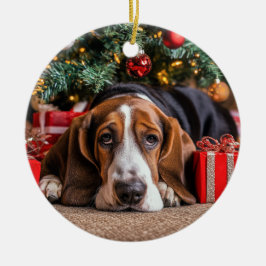Ornamento De Cerâmica Basset Hound Natal