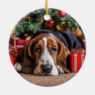 Ornamento De Cerâmica Basset Hound Natal