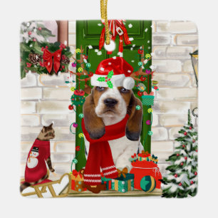 Ornamento De Cerâmica Basset Hound Natal