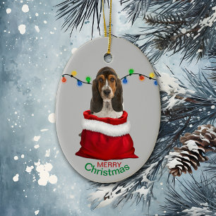 Ornamento De Cerâmica Basset Hound Puppy no Natal do Gift Bag