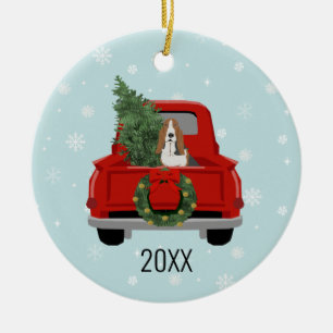 Ornamento De Cerâmica Basset Hound red caminhão natal