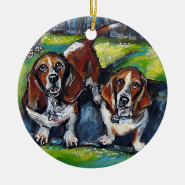 Ornamento De Cerâmica Bassets Murphy e Maddy (Frente)