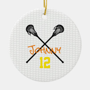 Ornamento De Cerâmica Bastões de Lacrosse Nome Número Esportes meninos