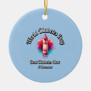 Ornamento De Cerâmica Bata Na Diabetes Agora. Dia Mundial da Diabetes.