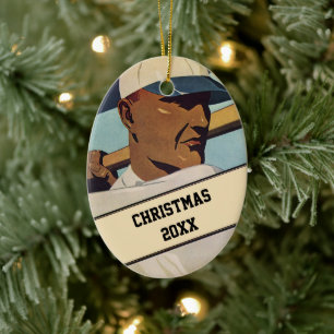 Ornamento De Cerâmica Batedor de Baseball Esportivo Vintage, Arte Estili