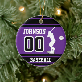 Ornamento De Cerâmica Bateria Personalizada de Baseball | Roxo
