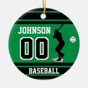 Ornamento De Cerâmica Bateria Personalizada de Baseball   Verde e preto