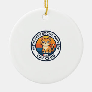 Ornamento De Cerâmica Bateria Social de Introvertido Gato Fofo Design de