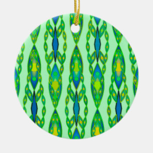 Ornamento De Cerâmica Batik tribal - hortelã, verde esmeralda e azul