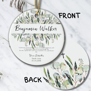 Ornamento De Cerâmica Batismo Christening Eucalyptus deixa padrinho