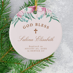 Ornamento De Cerâmica Batismo de menina floral rosa personalizado Deus a