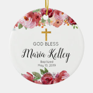 Ornamento De Cerâmica Batismo de Rapariga Personalizada Elegante
