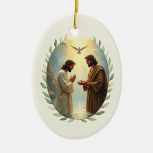 Ornamento De Cerâmica Batismo do Senhor Paz e Bênçãos de Deus
