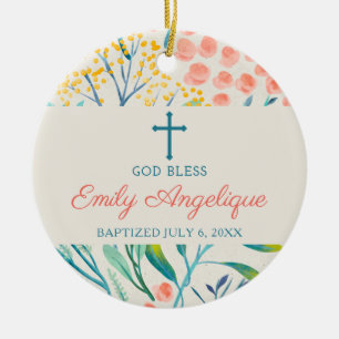Ornamento De Cerâmica Batismo Elegante Personalizado de Garota Cristã