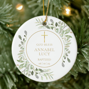 Ornamento De Cerâmica Batismo Menino ou Menina Verde Personalizado em Do