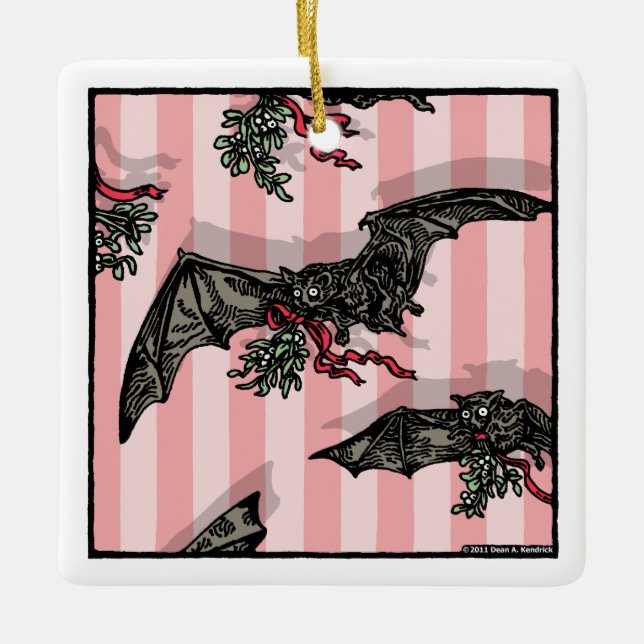 Ornamento De Cerâmica Bats com Mistletoe - Feriado de Gótico Pop (Frente)