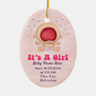 Ornamento De Cerâmica Bawling Baby - Girl Announunciing Keepsaee
