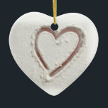 Ornamento De Cerâmica Beach Heart of Sand Wedding<br><div class="desc">Coração de design de praia de areia</div>