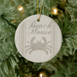 Ornamento De Cerâmica Beach House Carab Seashore Coastal Vintage<br><div class="desc">Este presente de caranguejo da casa de praia é um presente de praia calmo. A imagem tem um fundo arenoso bronzeado, com um padrão que se parece com canvas. Isto é perfeito para a casa de praia, e te deixa no clima para o verão. A decoração da casa de praia...</div>