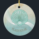 Ornamento De Cerâmica Beach House Clam Shell Aqua Blue ID623<br><div class="desc">Esse design de ornamento cerâmico nas cores suaves do mar e da areia permite adicionar facilmente seu próprio nome e texto usando o modelo fornecido. A simples imagem da concha de moluscos em um plano de fundo angustiante e aquoso é realçada por um sotaque de onda em aqua e branco....</div>