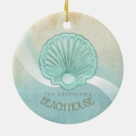 Ornamento De Cerâmica Beach House Clam Shell Aqua Blue ID623