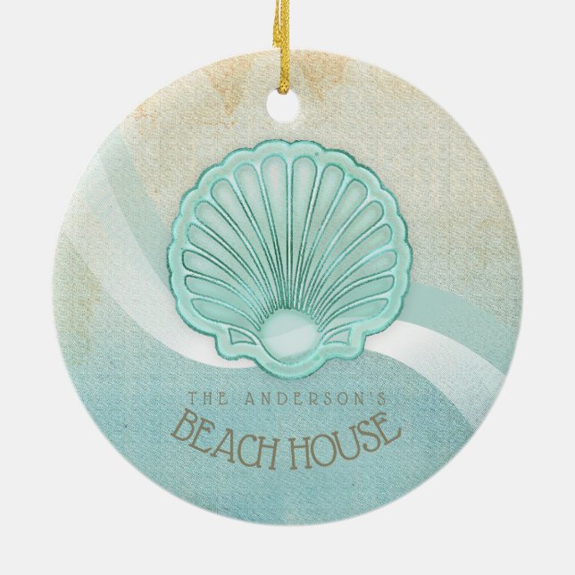 Ornamento De Cerâmica Beach House Clam Shell Aqua Blue ID623 (Traseira)
