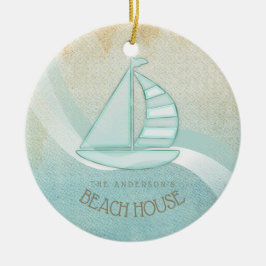 Ornamento De Cerâmica Beach House NMaritime boat Aqua Blue ID623